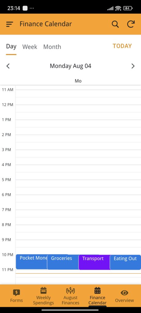 Day Calendar View Boba Finances App