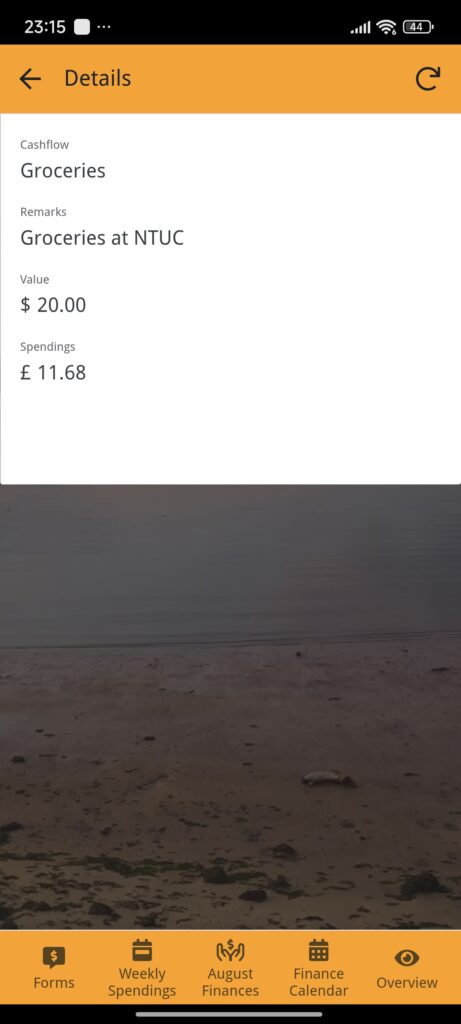 Boba Finances Entry Breakdown Calendar View
