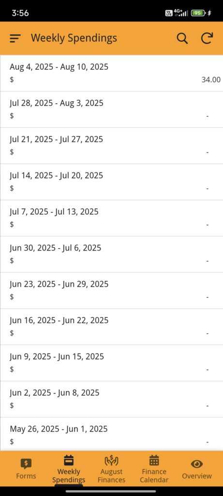 Weekly Spendings Overview in Boba Finances