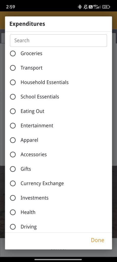 Boba Finances Form Expenses Category